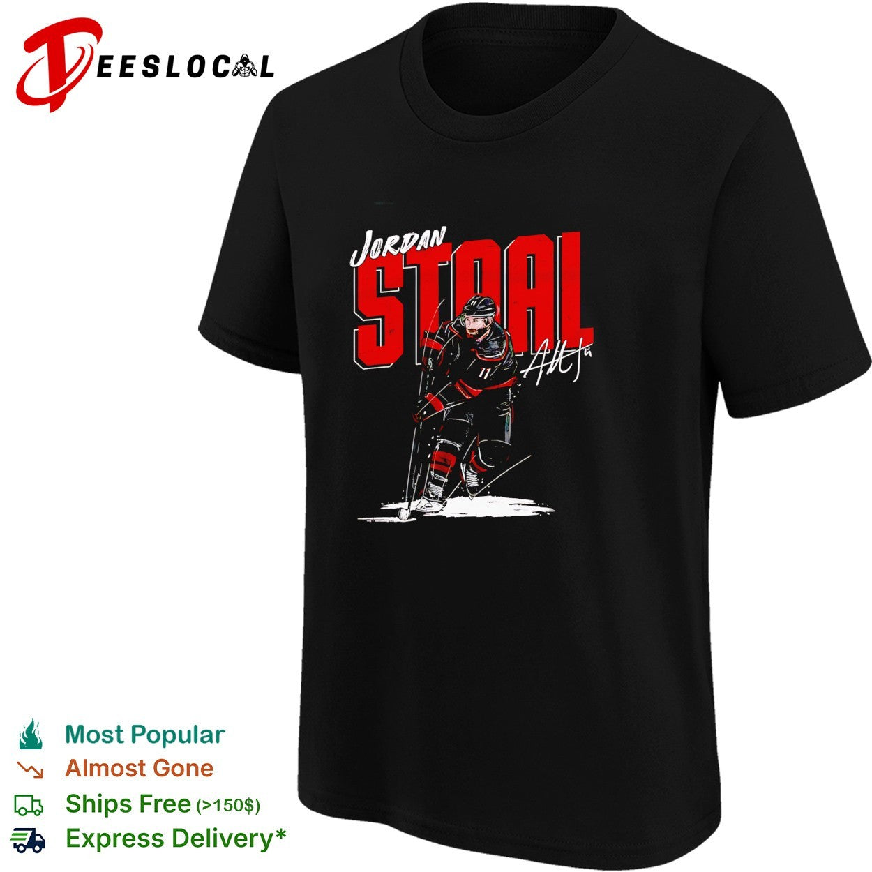 Jordan Staal 11 Carolina Hurricanes bold action skate pose signature art shirt