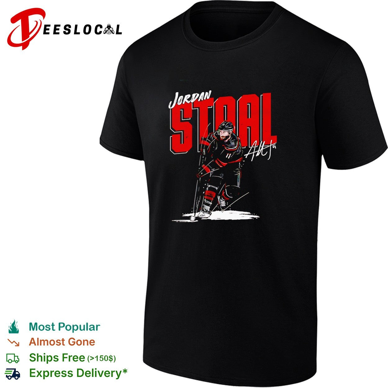 Jordan Staal 11 Carolina Hurricanes bold action skate pose signature art shirt