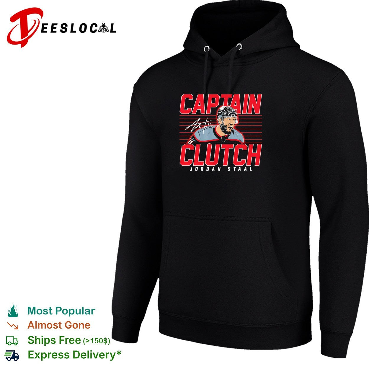 Jordan Staal captain clutch Carolina Hurricanes hockey action portrait bold shirt