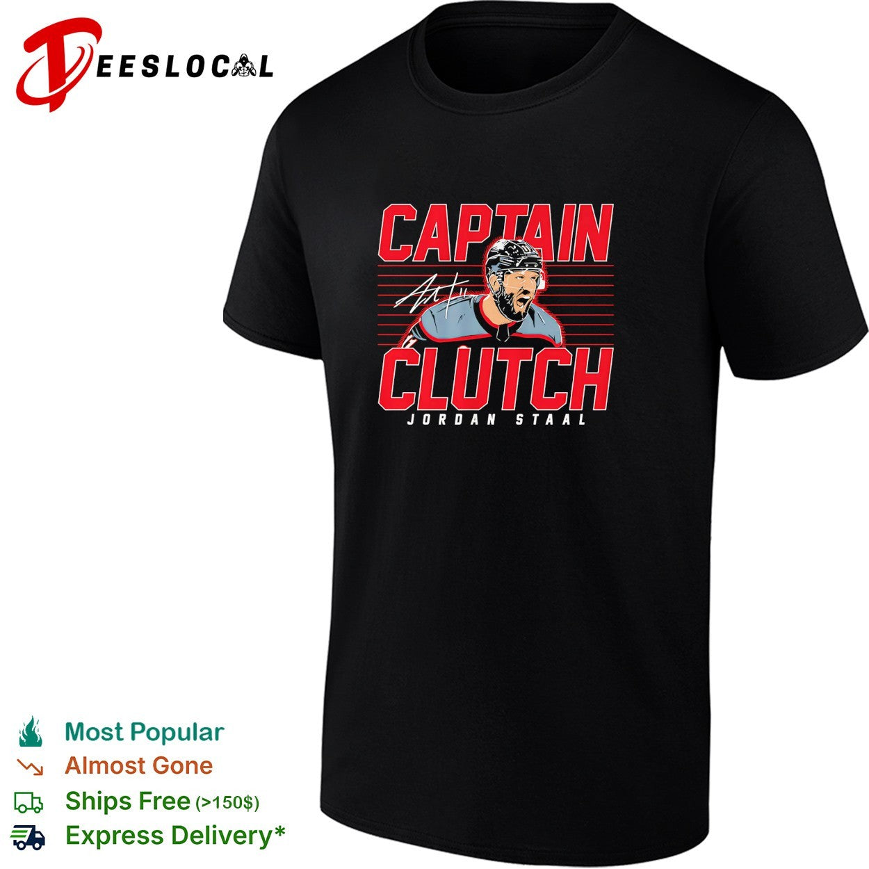 Jordan Staal captain clutch Carolina Hurricanes hockey action portrait bold shirt