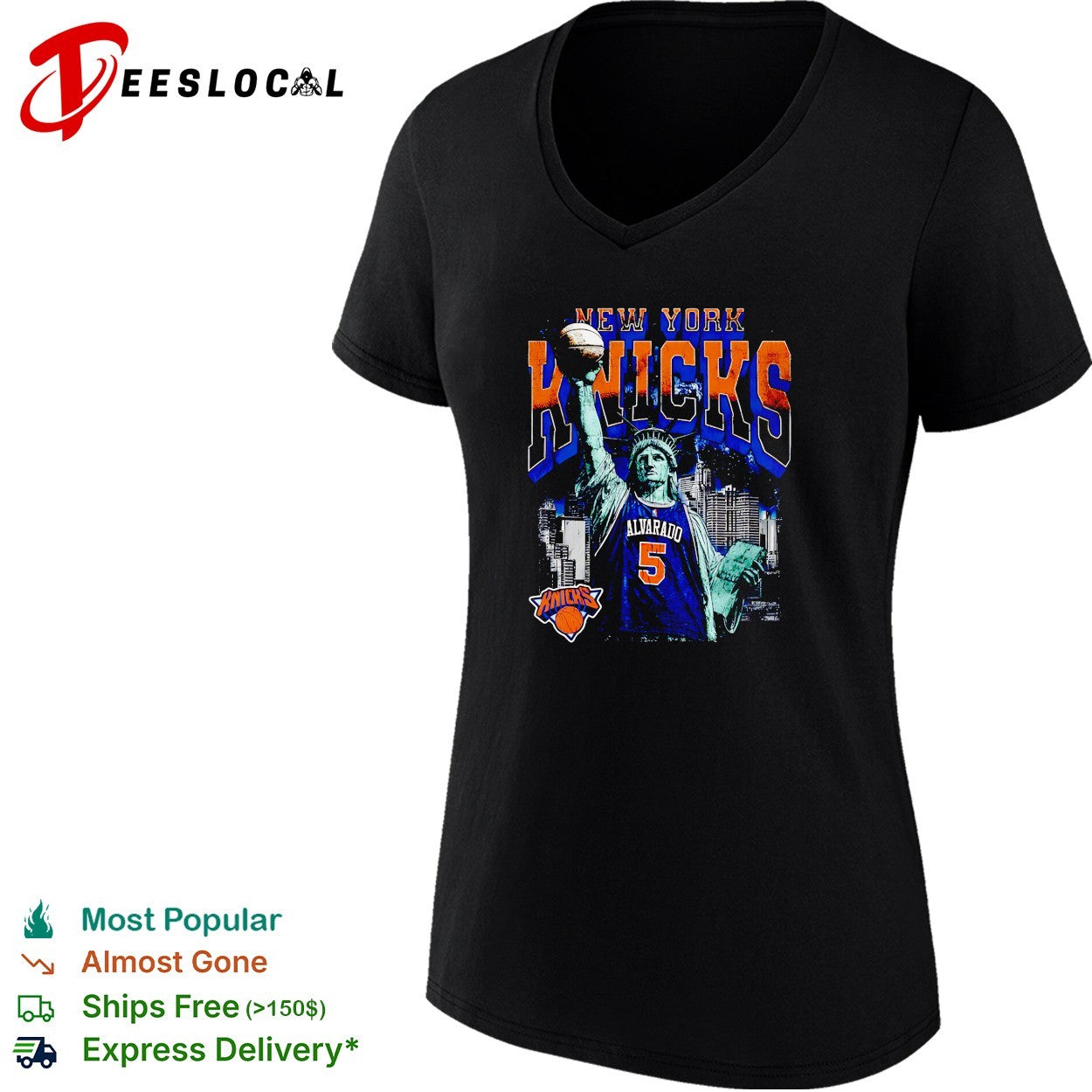 Jose Alvarado 5 New York Knicks Statue of Liberty skyline basketball shirt