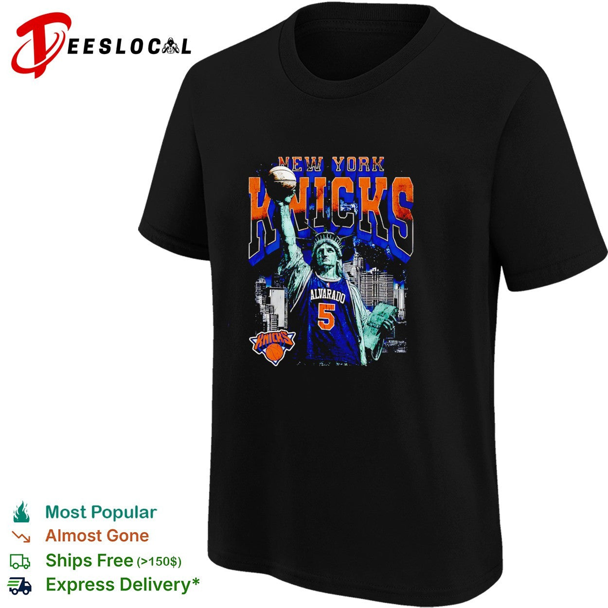 Jose Alvarado 5 New York Knicks Statue of Liberty skyline basketball shirt