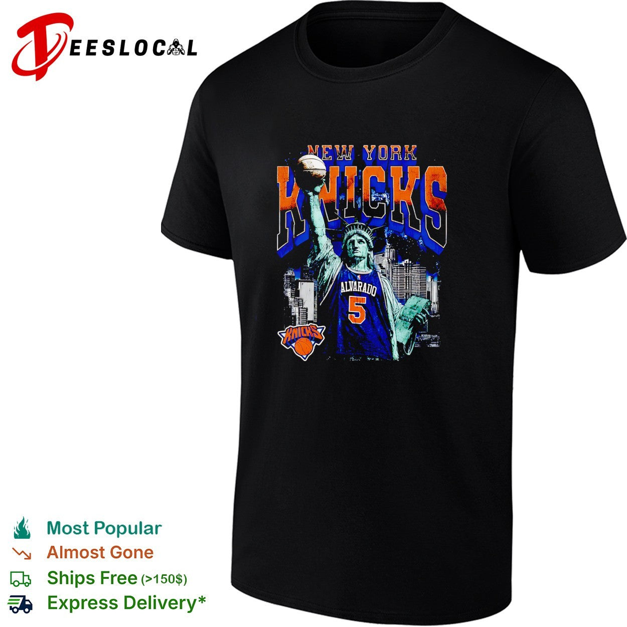 Jose Alvarado 5 New York Knicks Statue of Liberty skyline basketball shirt