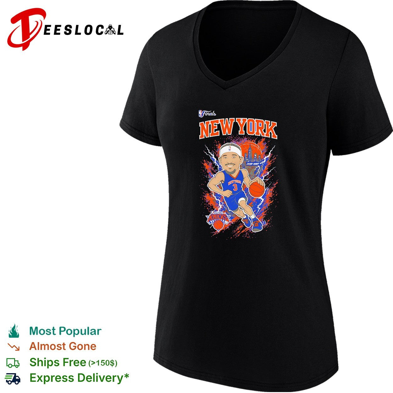 Josh Hart 3 New York Knicks NBA Finals cartoon caricature lightning action shirt