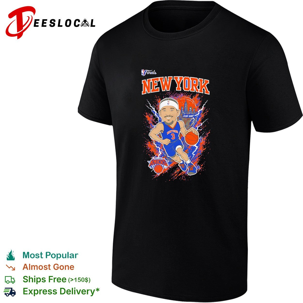 Josh Hart 3 New York Knicks NBA Finals cartoon caricature lightning action shirt