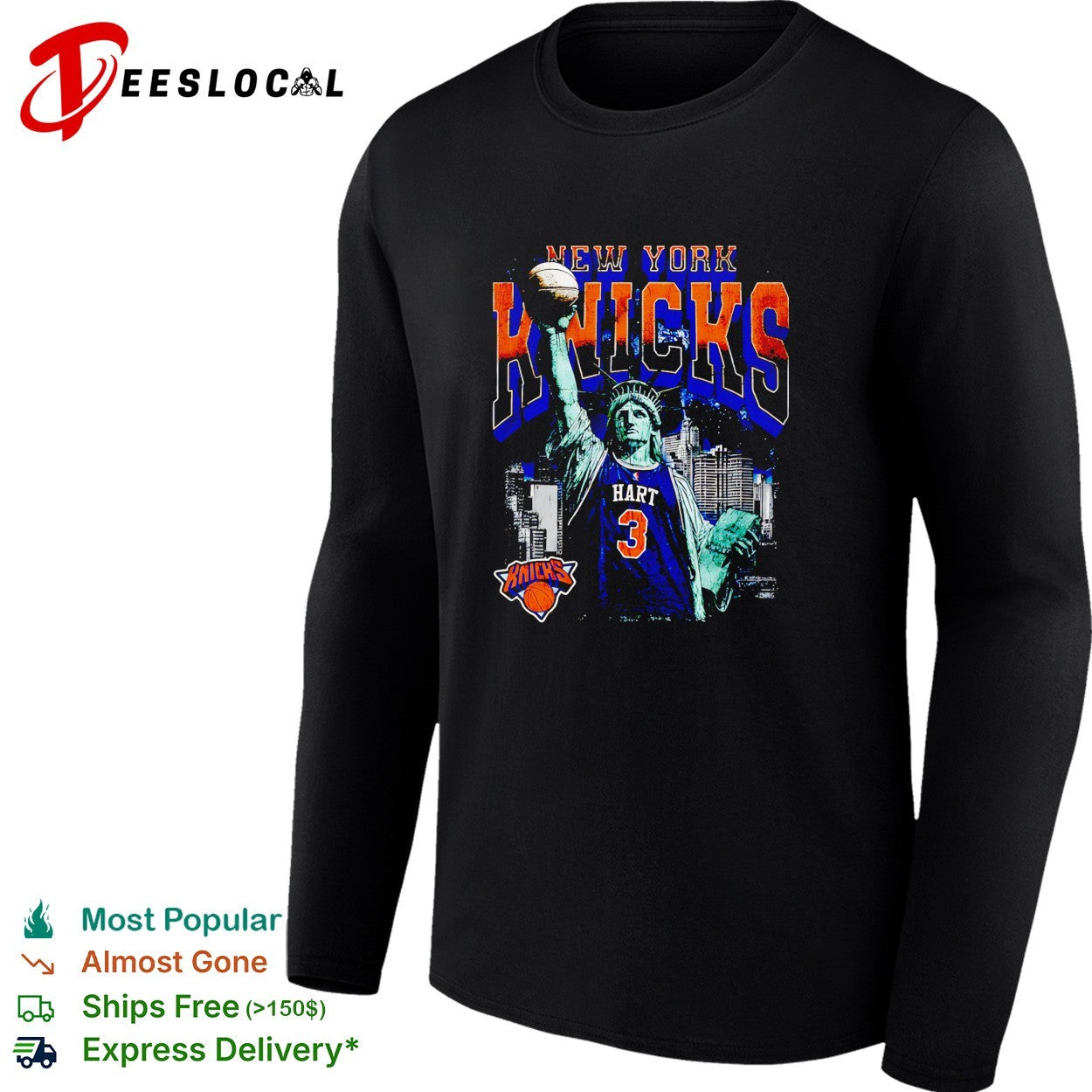 Josh Hart 3 New York Knicks Statue of Liberty skyline basketball shirt