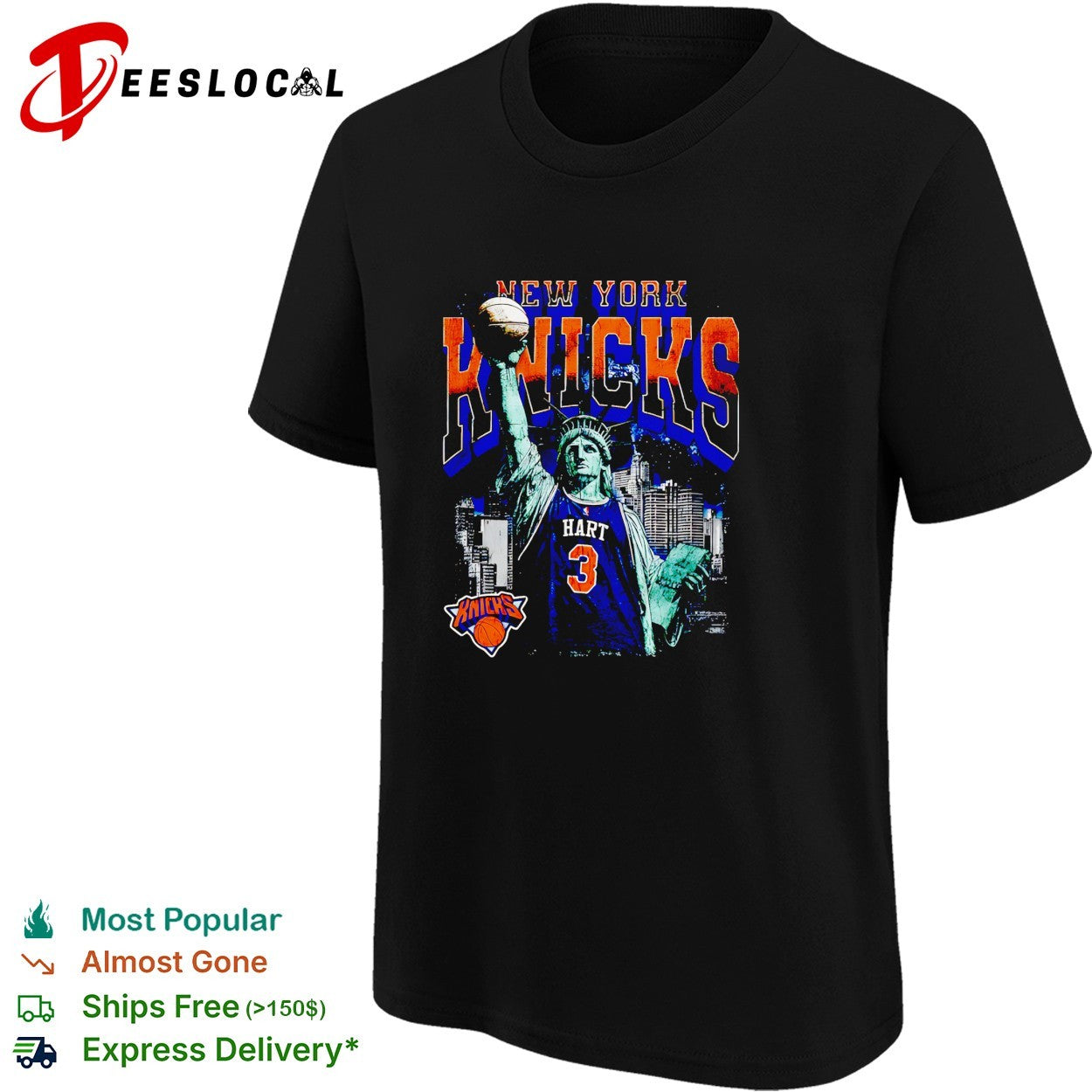Josh Hart 3 New York Knicks Statue of Liberty skyline basketball shirt