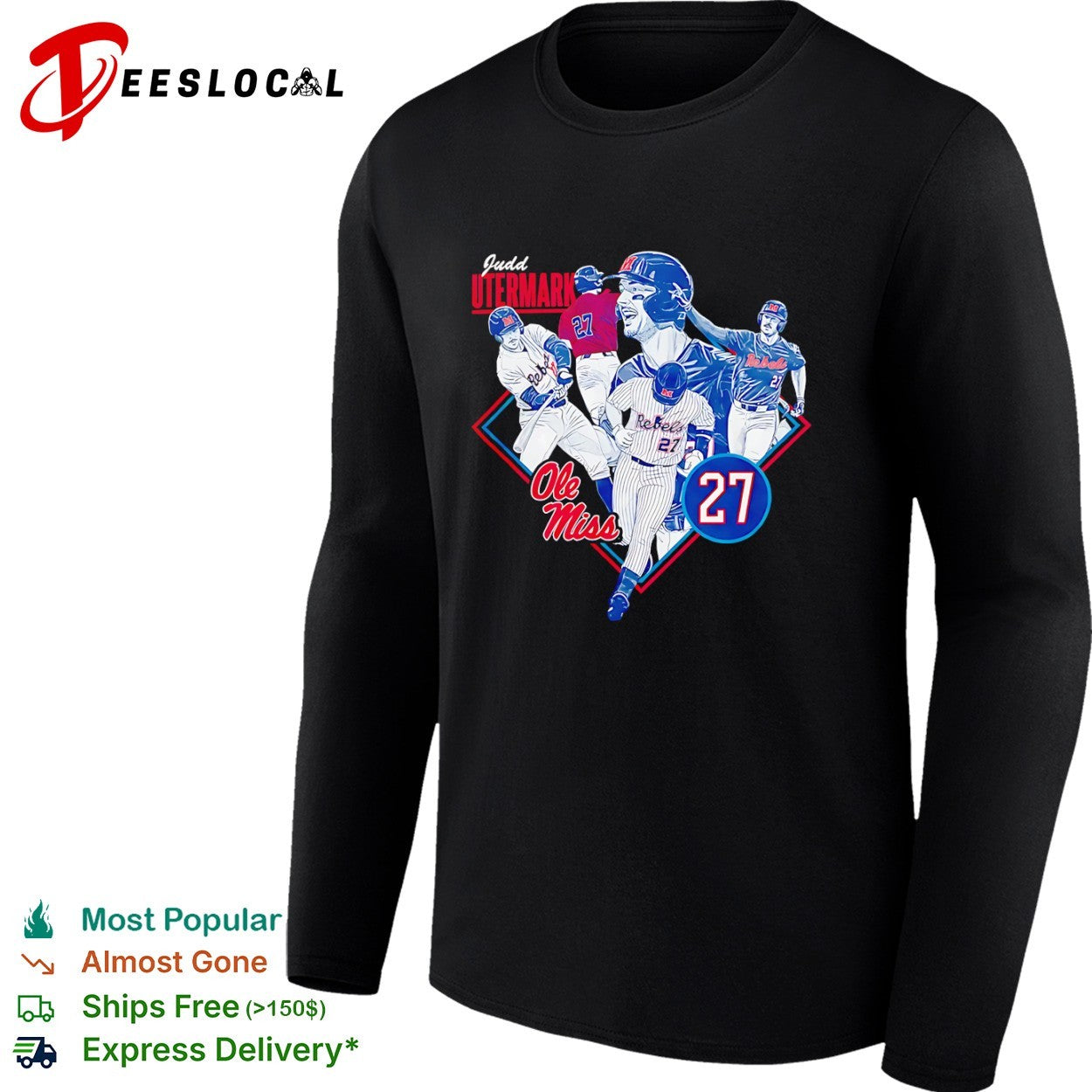 Judd Utermark Ole Miss Rebels 27 Baseball NCAA Shirt