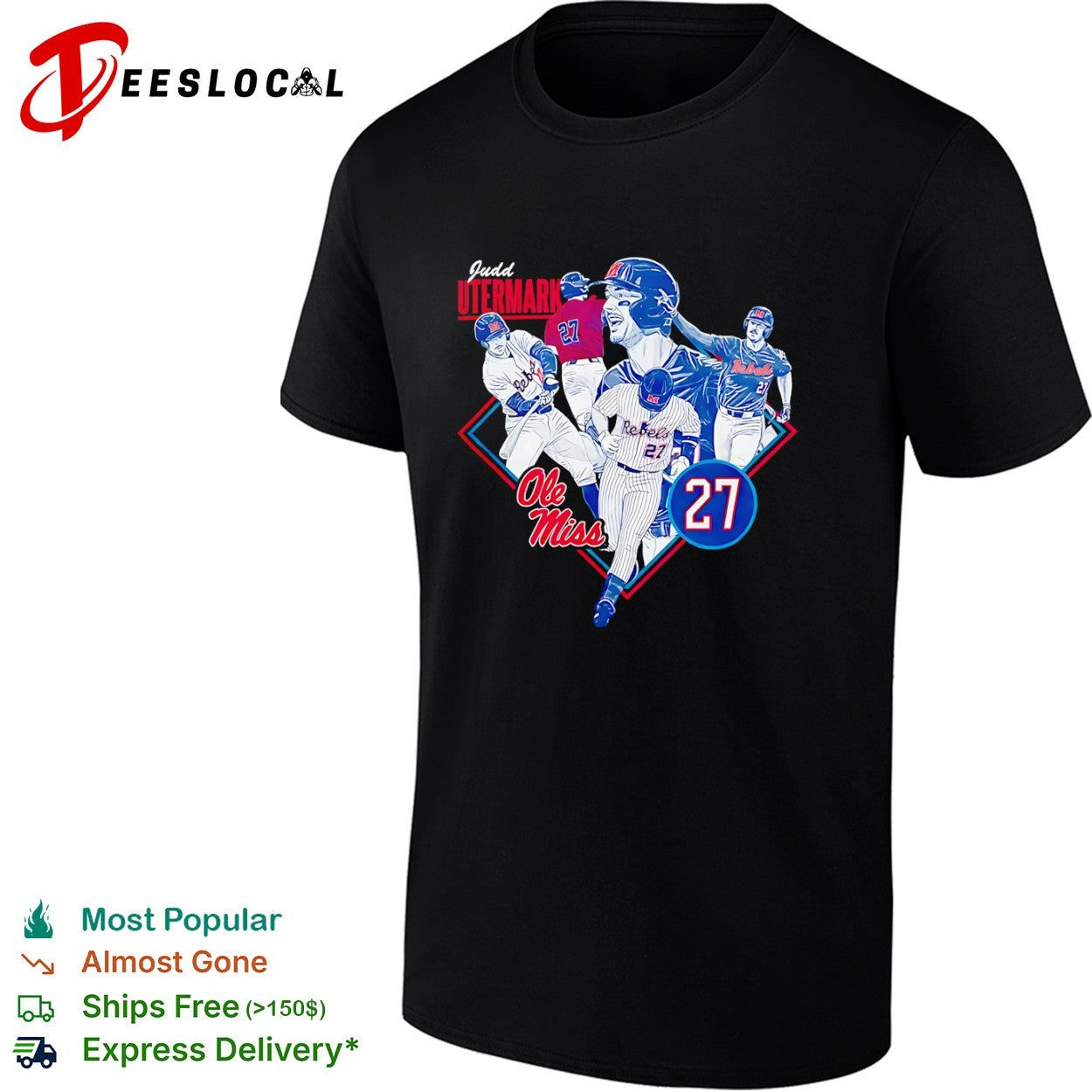 Judd Utermark Ole Miss Rebels 27 Baseball NCAA Shirt