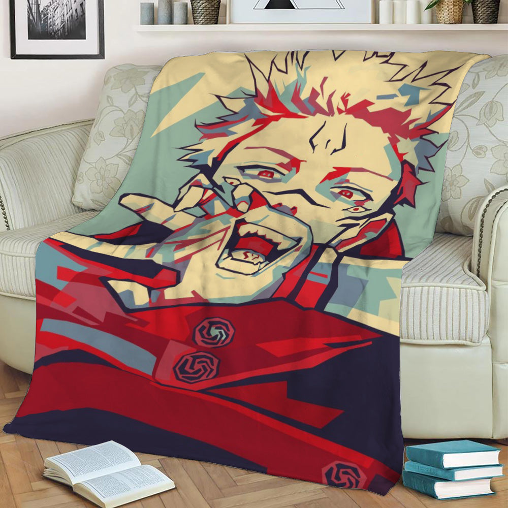 Jujutsu Kaisen Sukuna Fleece Throw Blanket