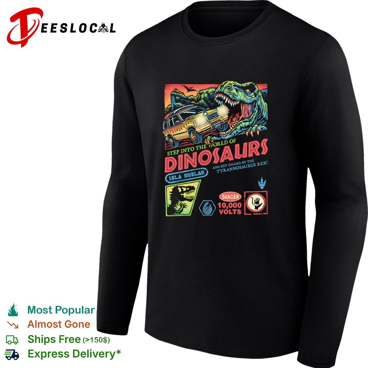 Jurassic Park Step into the World of Dinosaurs Isla Nublar Danger 10000 Volts shirt