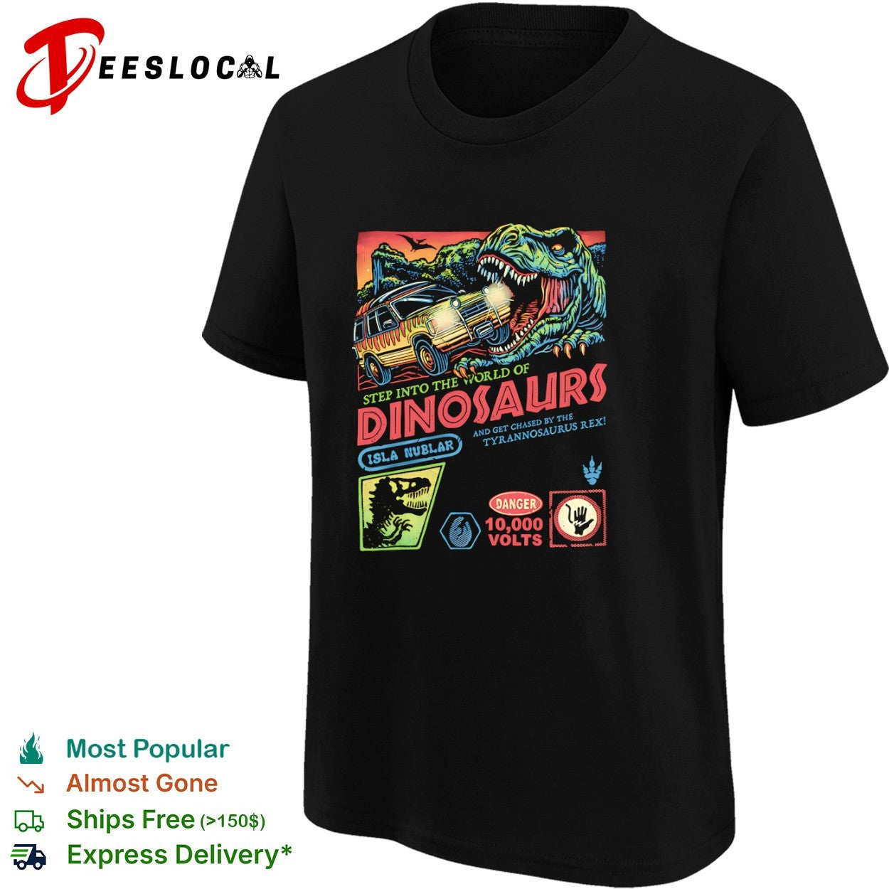 Jurassic Park Step into the World of Dinosaurs Isla Nublar Danger 10000 Volts shirt