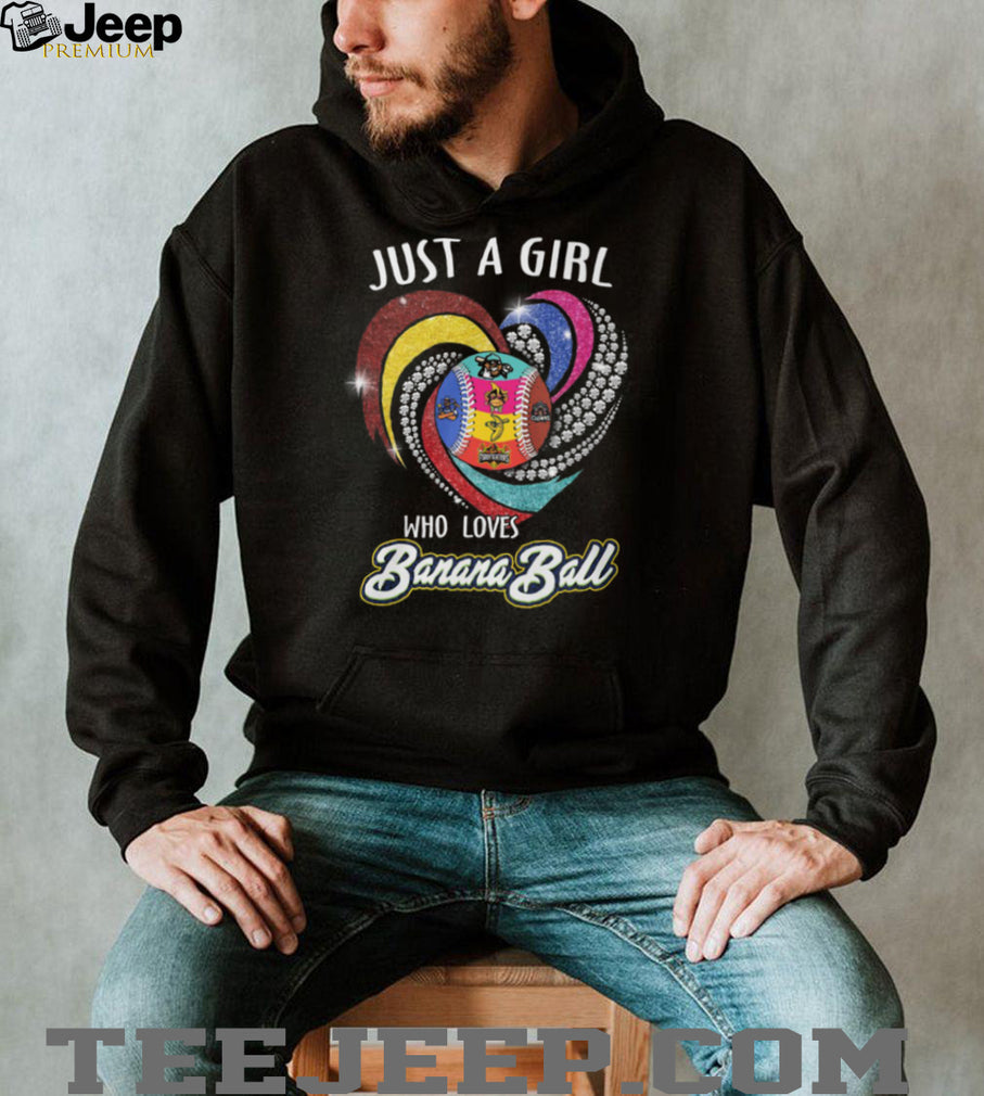 Just A Girl Who Loves Banana Ball Sparkle Heart Baseball Mascots Black T Shirt