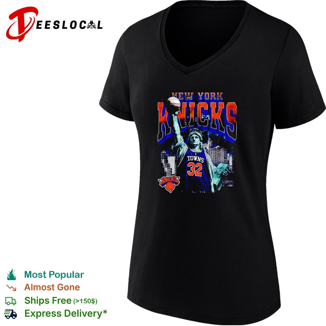 Karl-Anthony Towns 32 New York Knicks Statue of Liberty skyline basketball shirt