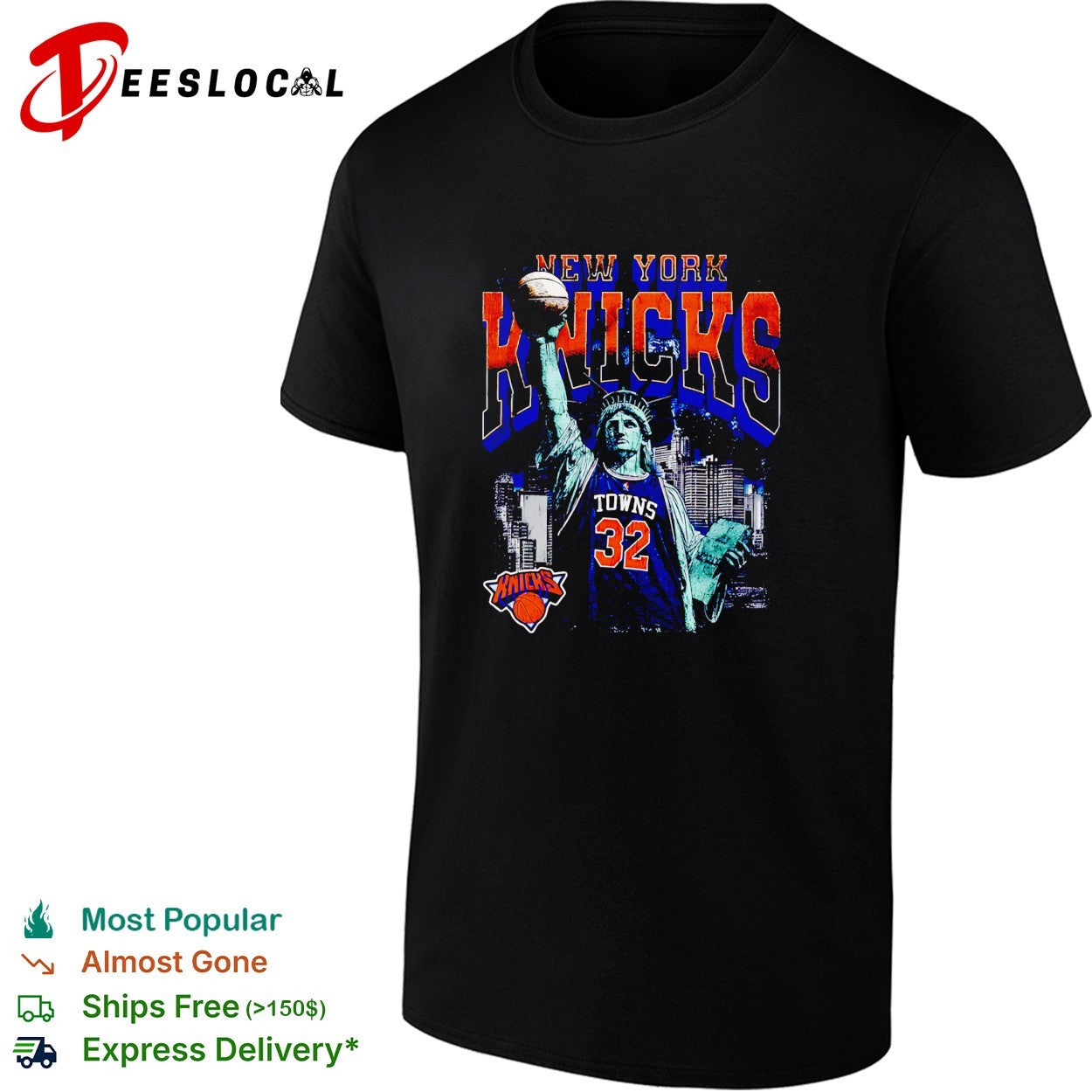 Karl-Anthony Towns 32 New York Knicks Statue of Liberty skyline basketball shirt