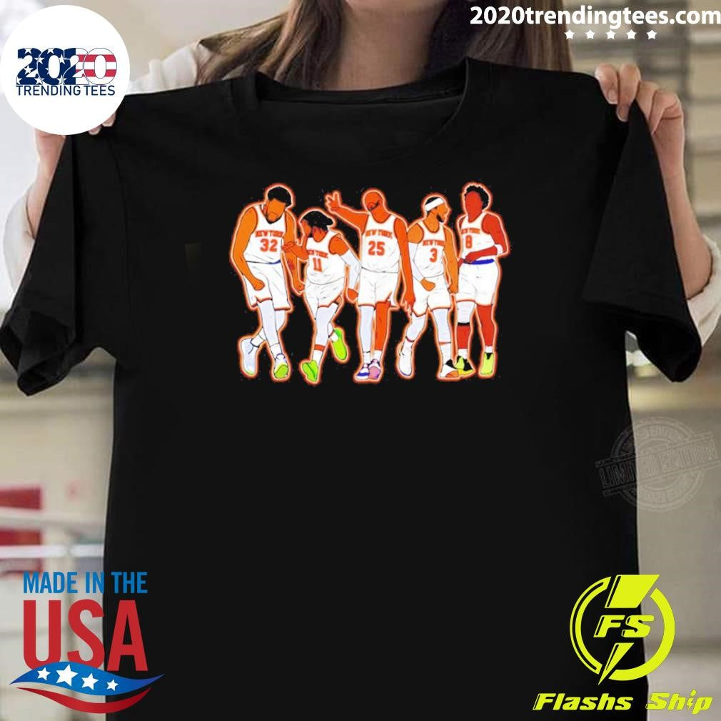 Karl-Anthony Towns Jalen Brunson Mikal Bridges Josh Hart OG Anunoby New York Knicks Starting Five Basketball Shirt