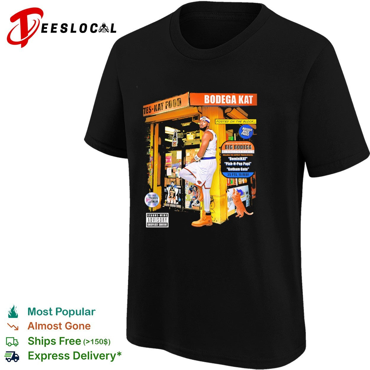 Karl Anthony Towns New York Knicks NBA Bodega Kat Posted on the Block Music Shirt