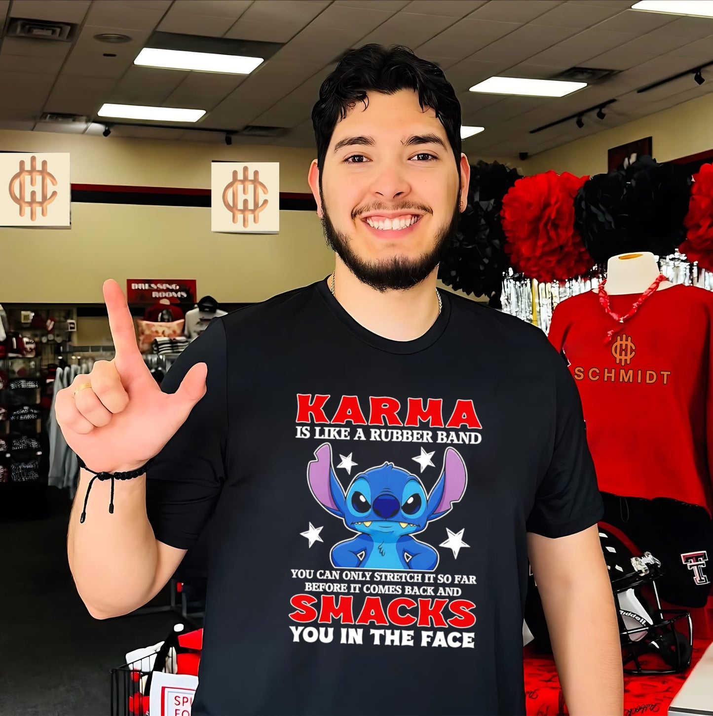 Karma Is Like a Rubber Band Stitch Quote shirt