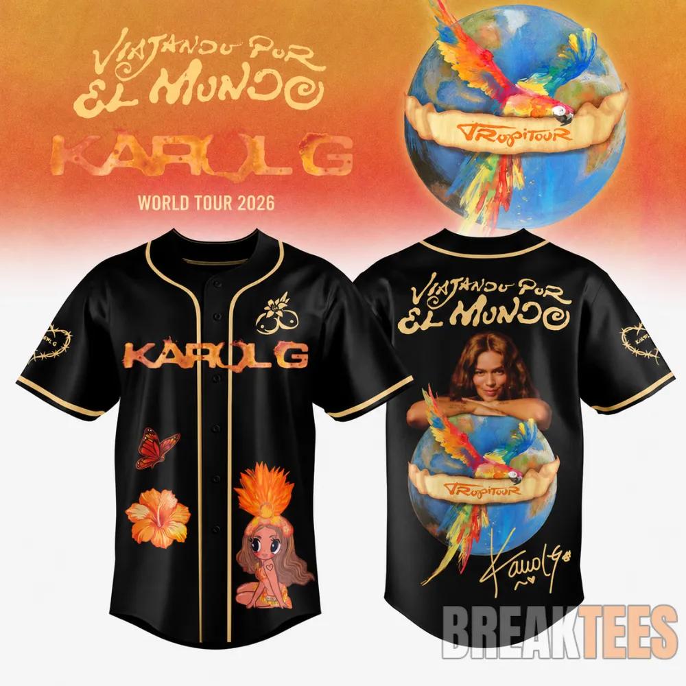 Karol G 2026 Viajando Por El Mundo Tropitour Black Baseball Jersey