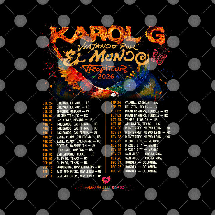 Karol G Viajando Por El Mundo Tropitour 2026 Schedule Dates T Shirt