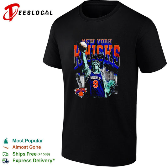 Kevin McCullar Jr 9 New York Knicks Statue of Liberty skyline basketball shirt