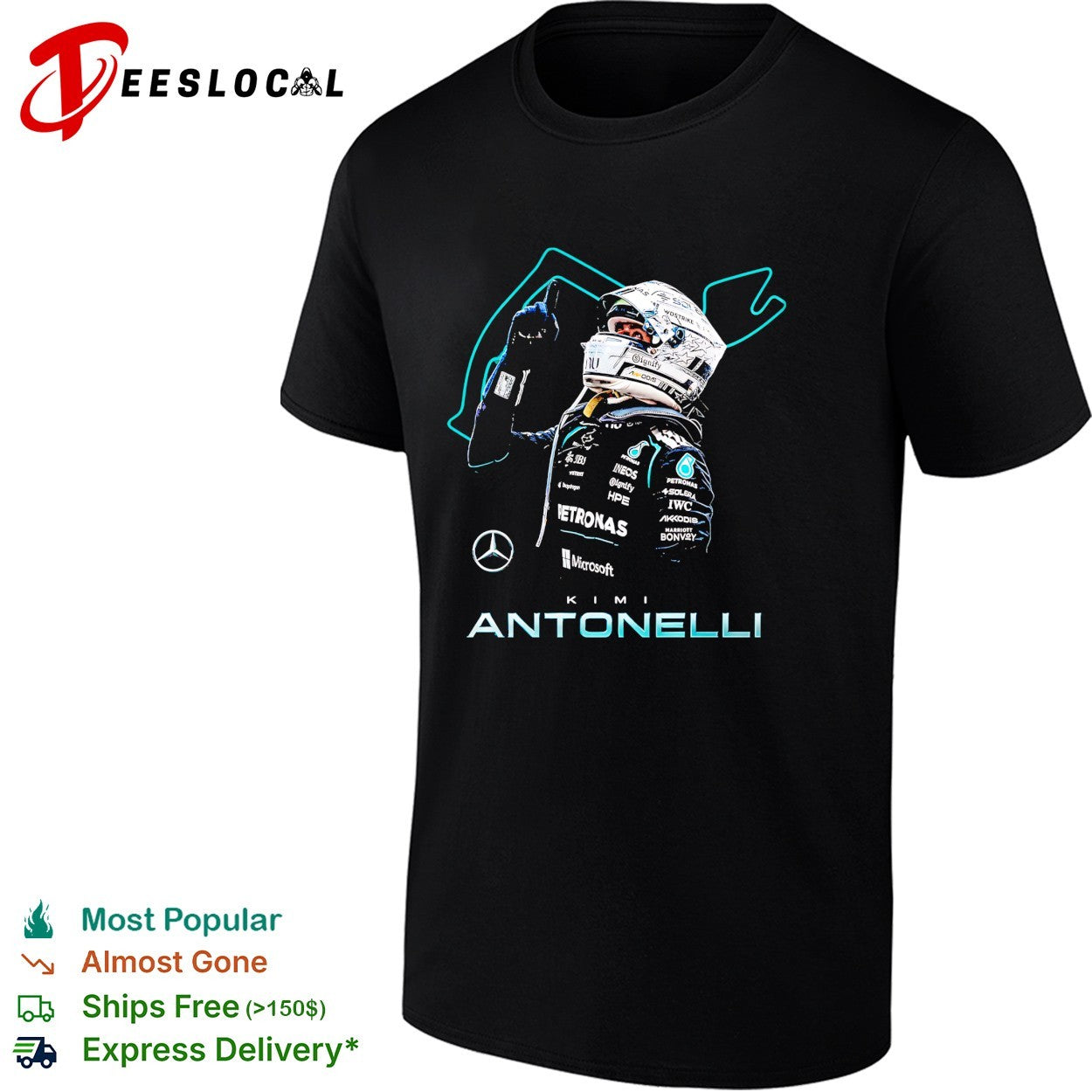 Kimi Antonelli Mercedes AMG Petronas Formula 1 Racing Team portrait fan art shirt