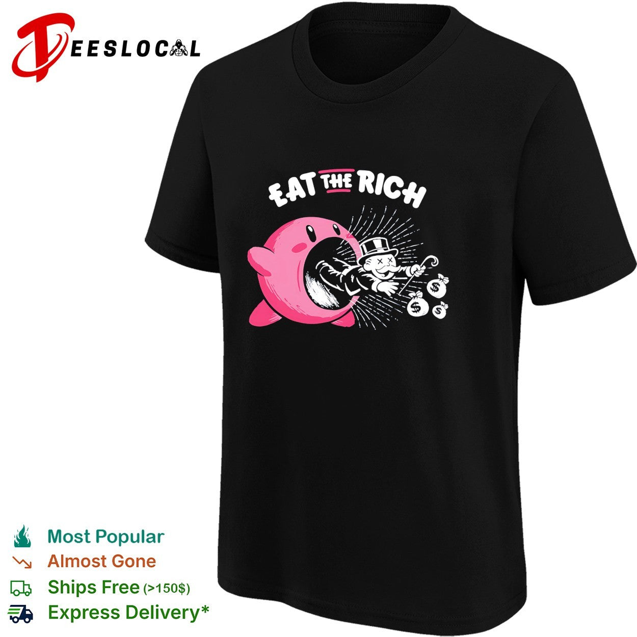 Kirby eat the rich Monopoly man political humor gaming shirt