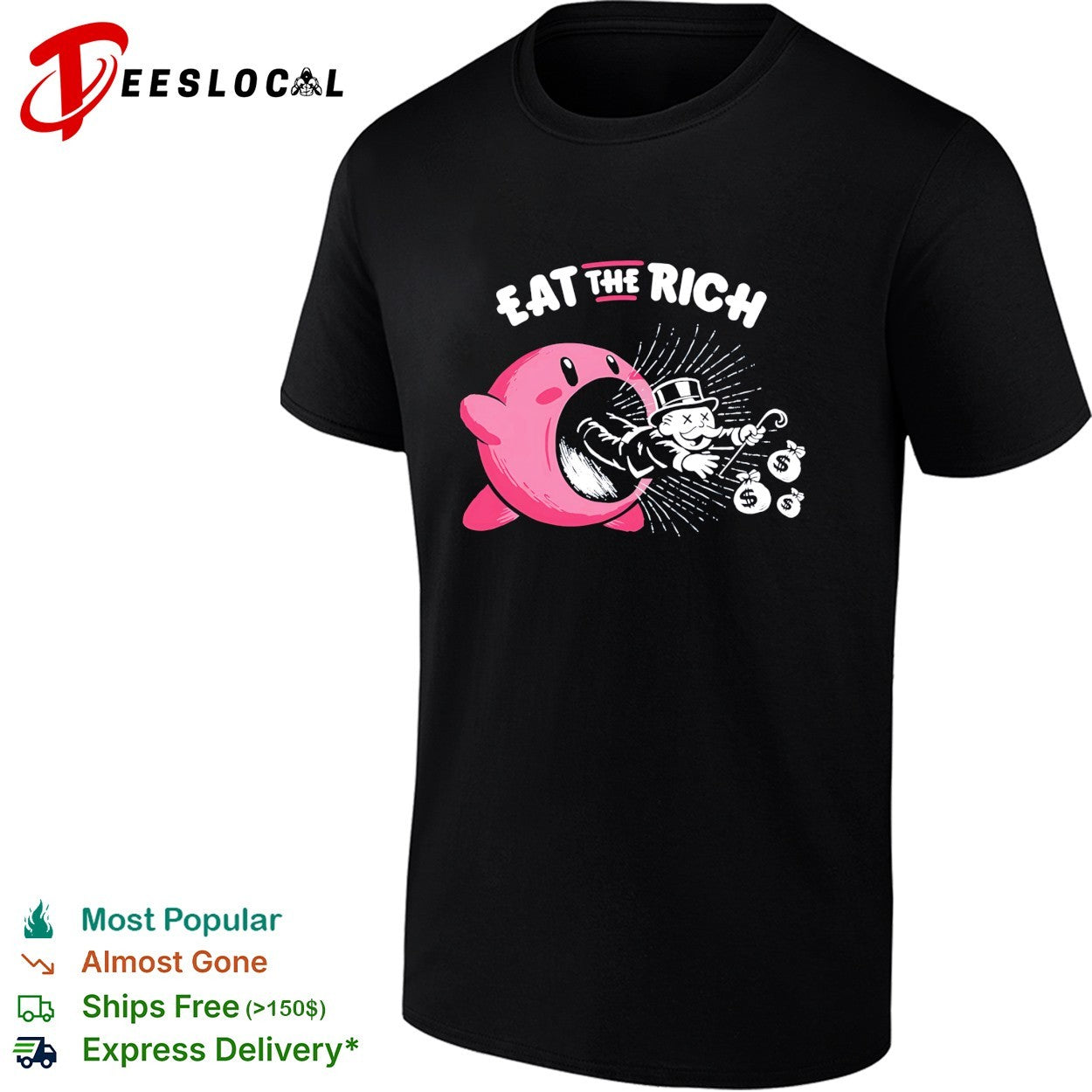 Kirby eat the rich Monopoly man political humor gaming shirt