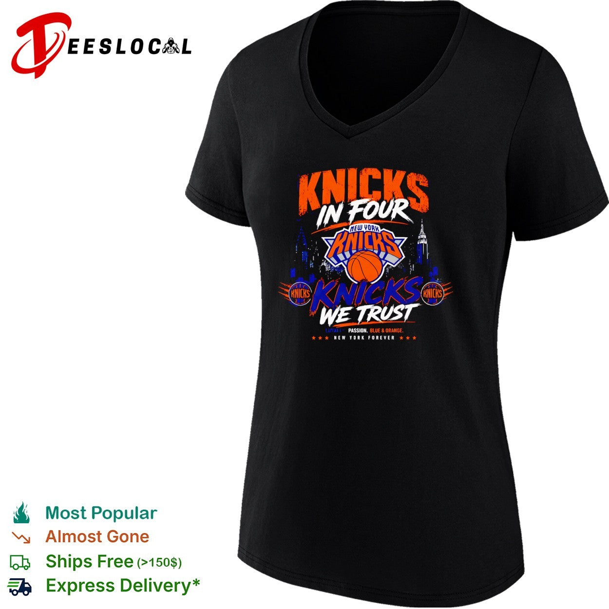 Knicks in four Knicks we trust New York Knicks basketball team nba fans shirt