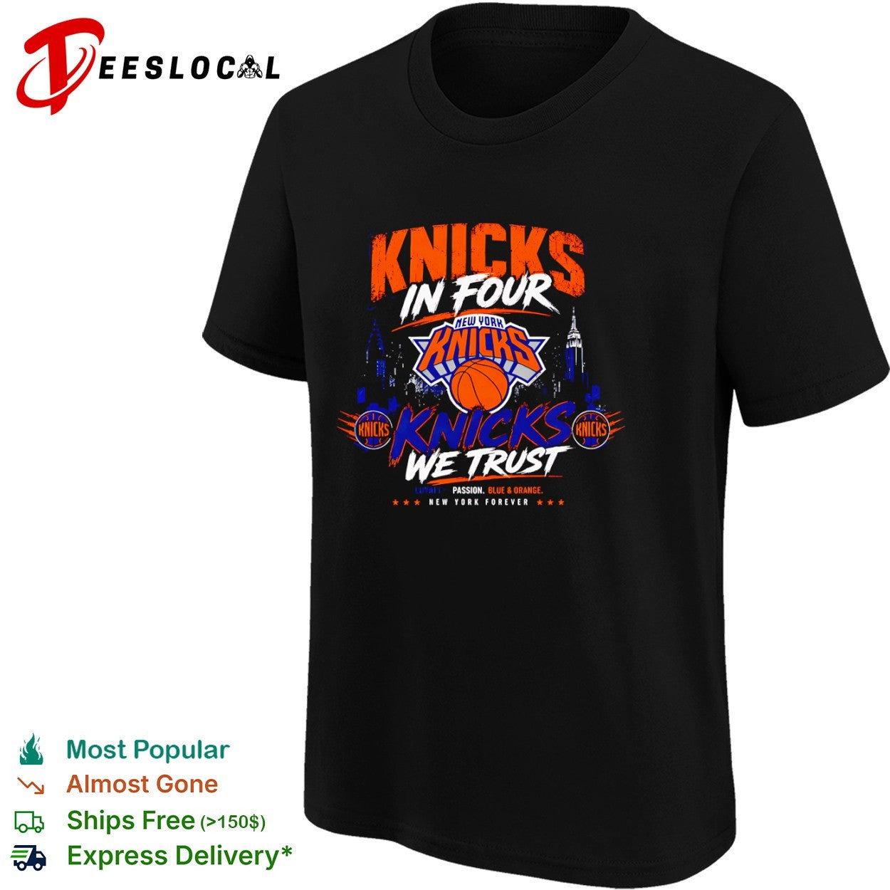 Knicks in four Knicks we trust New York Knicks basketball team nba fans shirt
