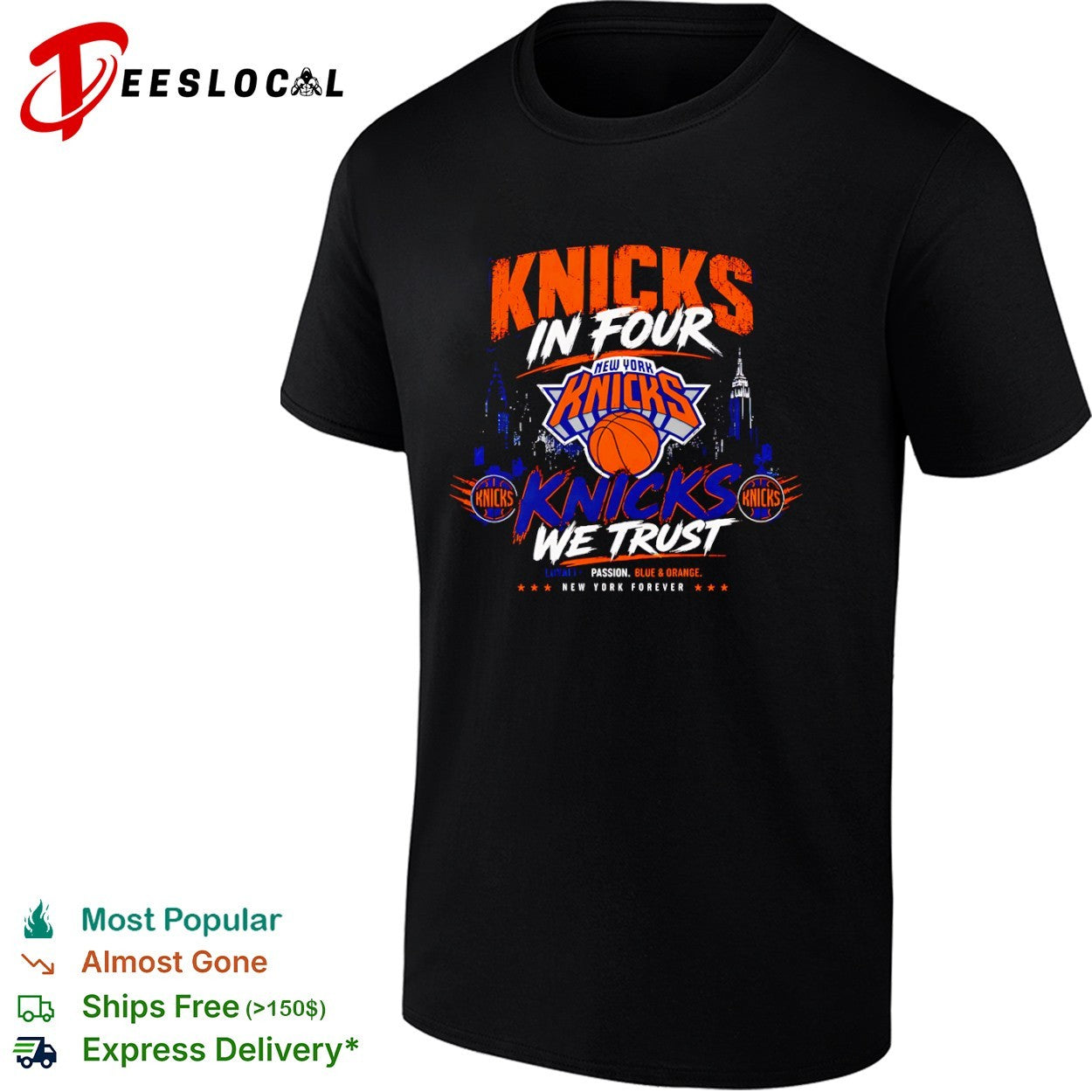 Knicks in four Knicks we trust New York Knicks basketball team nba fans shirt
