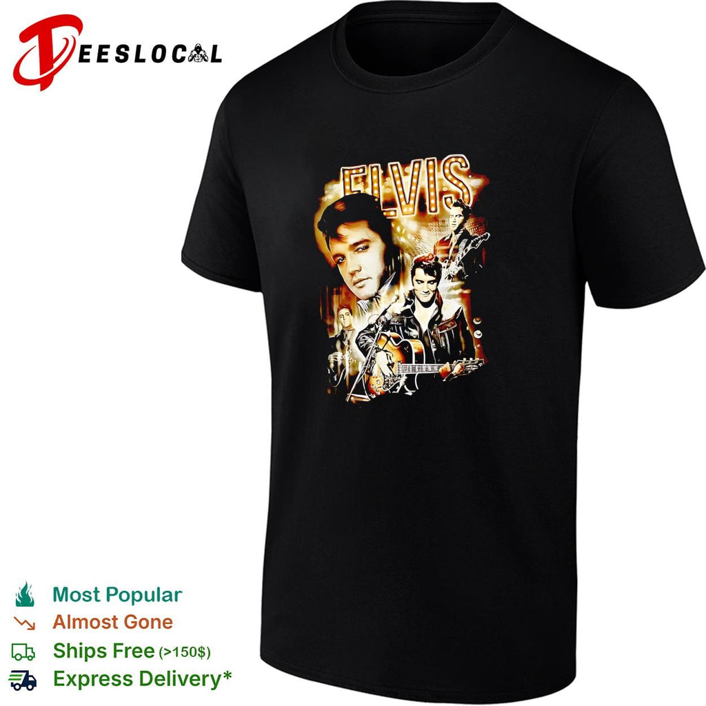 Elvis Presley portrait photo collage live concert stage lights graphic shirt