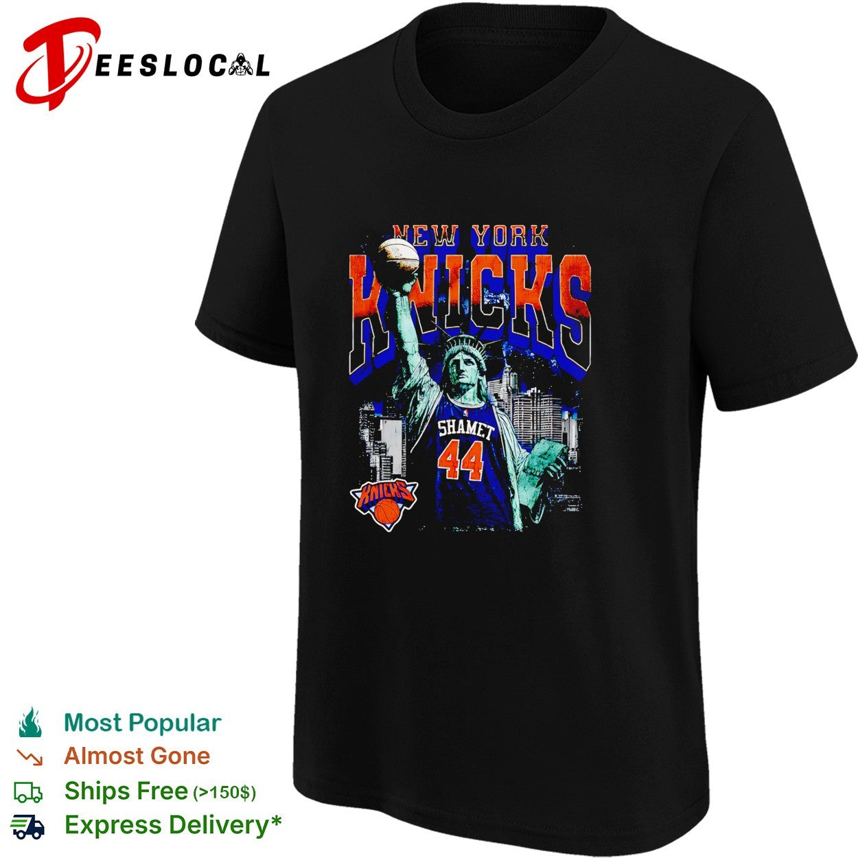 Landry Shamet 44 New York Knicks Statue of Liberty skyline basketball shirt