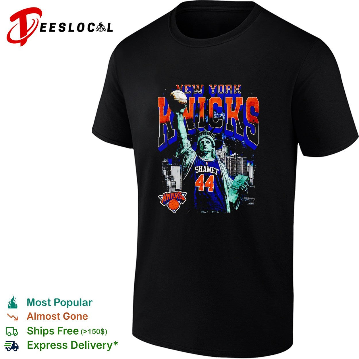 Landry Shamet 44 New York Knicks Statue of Liberty skyline basketball shirt