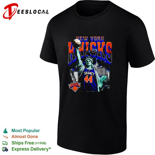 Landry Shamet 44 New York Knicks Statue of Liberty skyline basketball shirt
