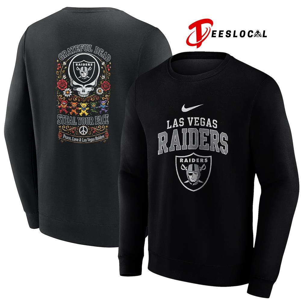 Las Vegas Raiders x Grateful Dead steal your face peace love logo shirt
