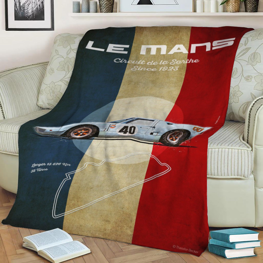 Le Mans GT40 Blue Fleece Throw Blanket