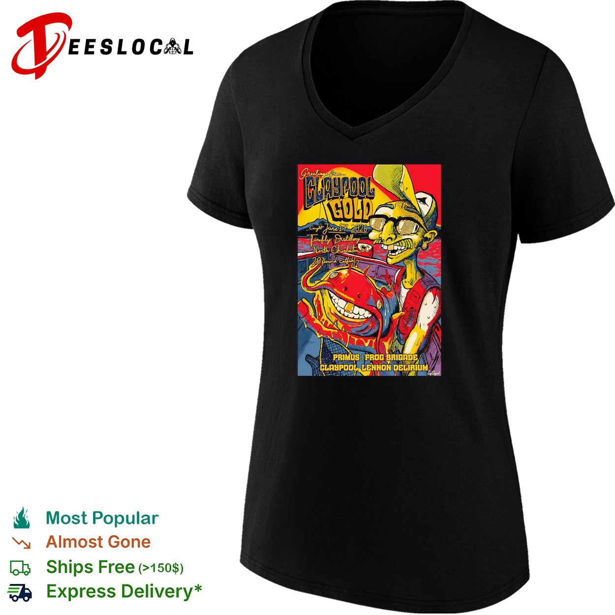 Les Claypool Primus Frog Brigade Lennon Delirium Greetings from Claypool Gold shirt
