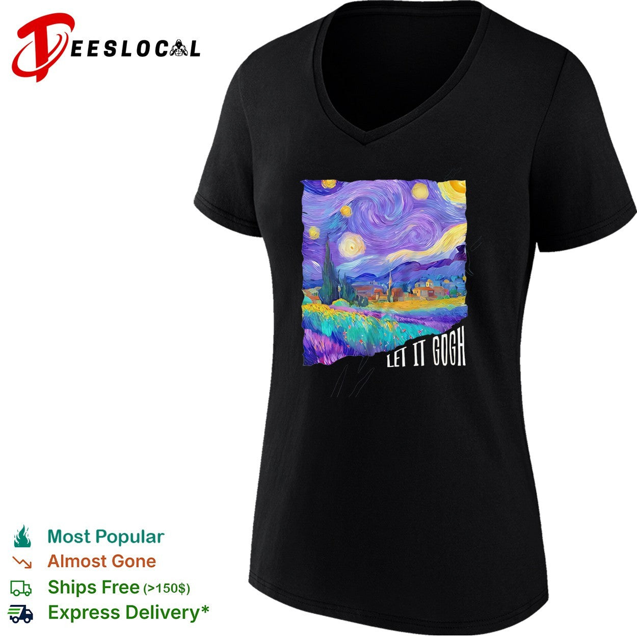 Let it Gogh Van Gogh Starry Night art pun humor shirt