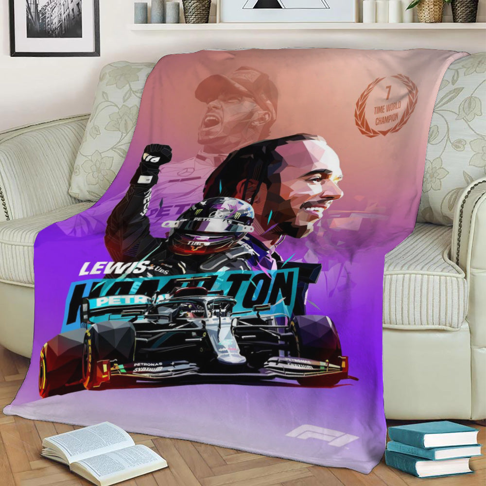 Lewis Hamilton 7th Title Fleece Throw Blanket