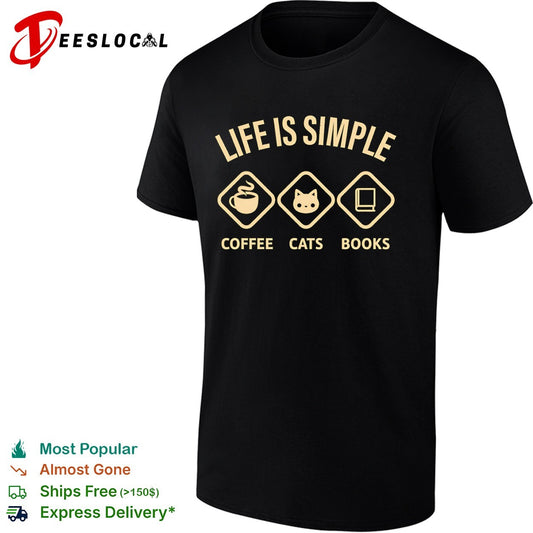 Life is simple Coffee Cats and Books shirt