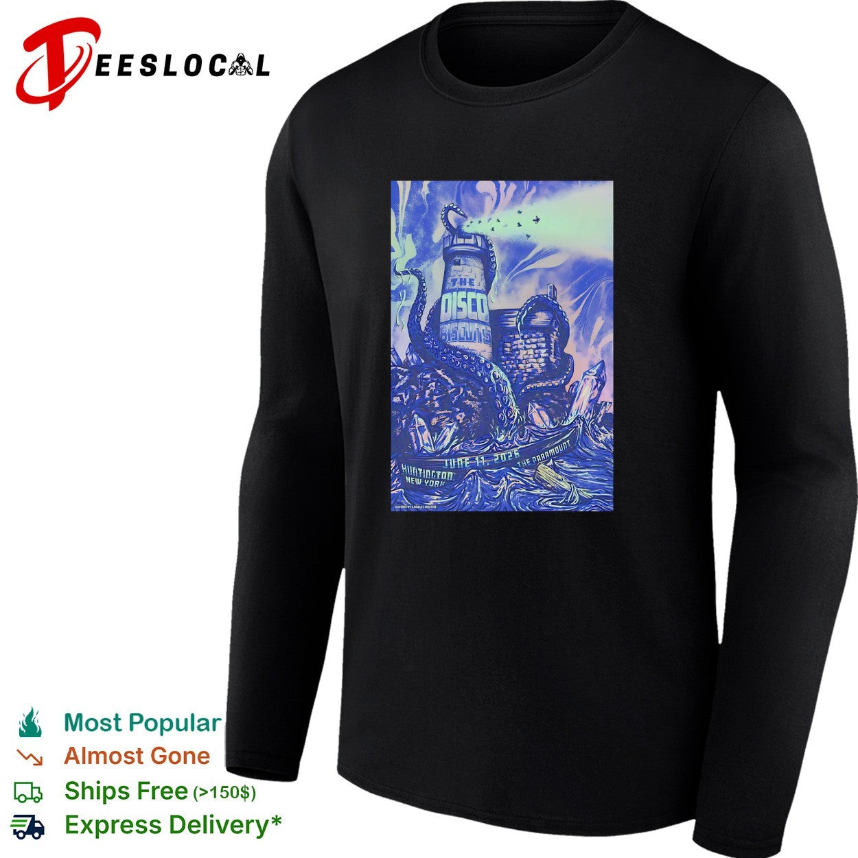Lighthouse kraken sea monster psychedelic concert poster dark art shirt