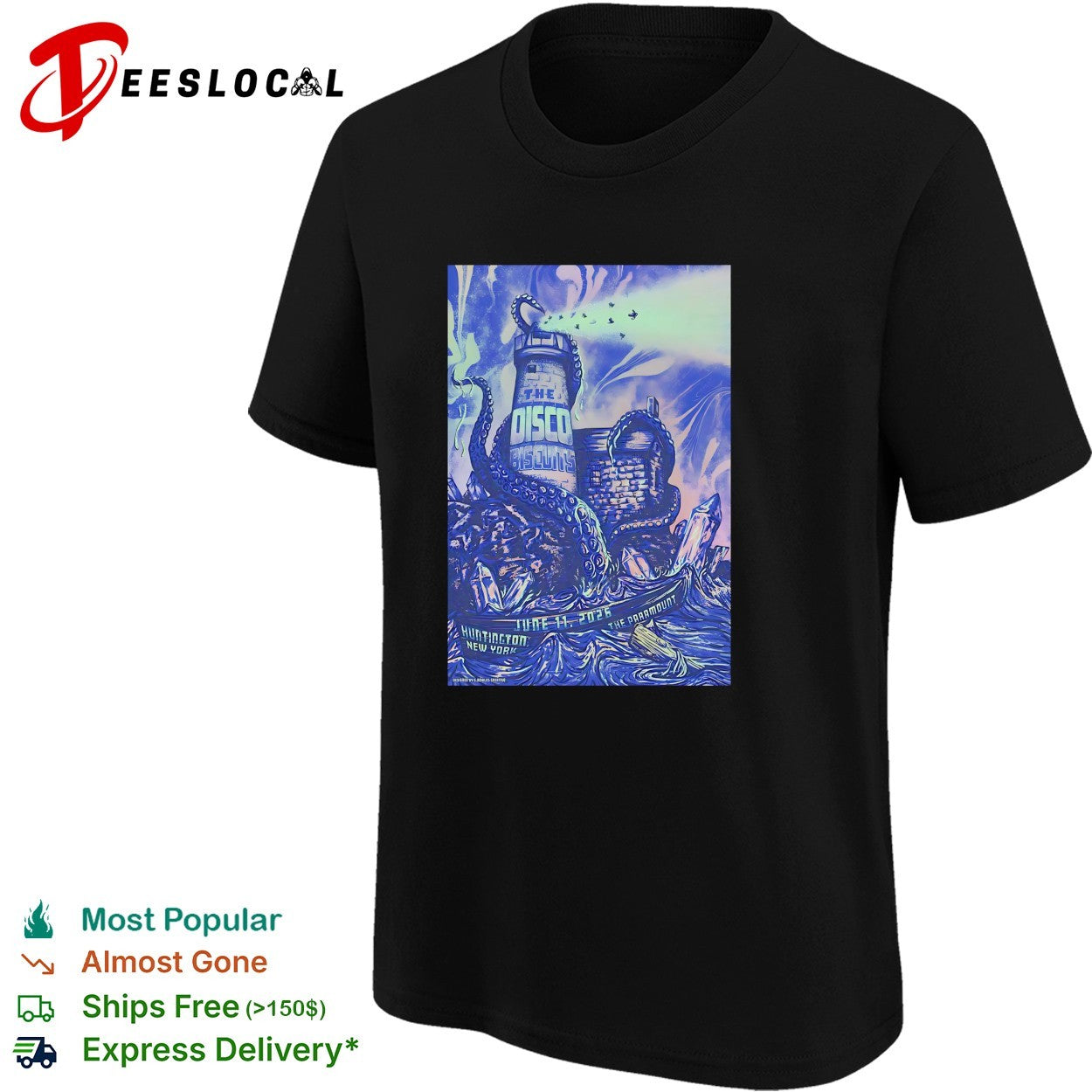 Lighthouse kraken sea monster psychedelic concert poster dark art shirt