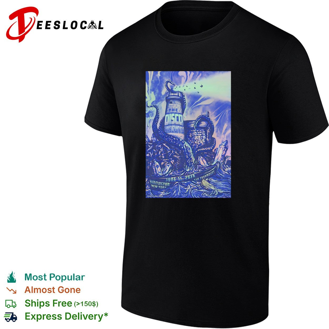 Lighthouse kraken sea monster psychedelic concert poster dark art shirt