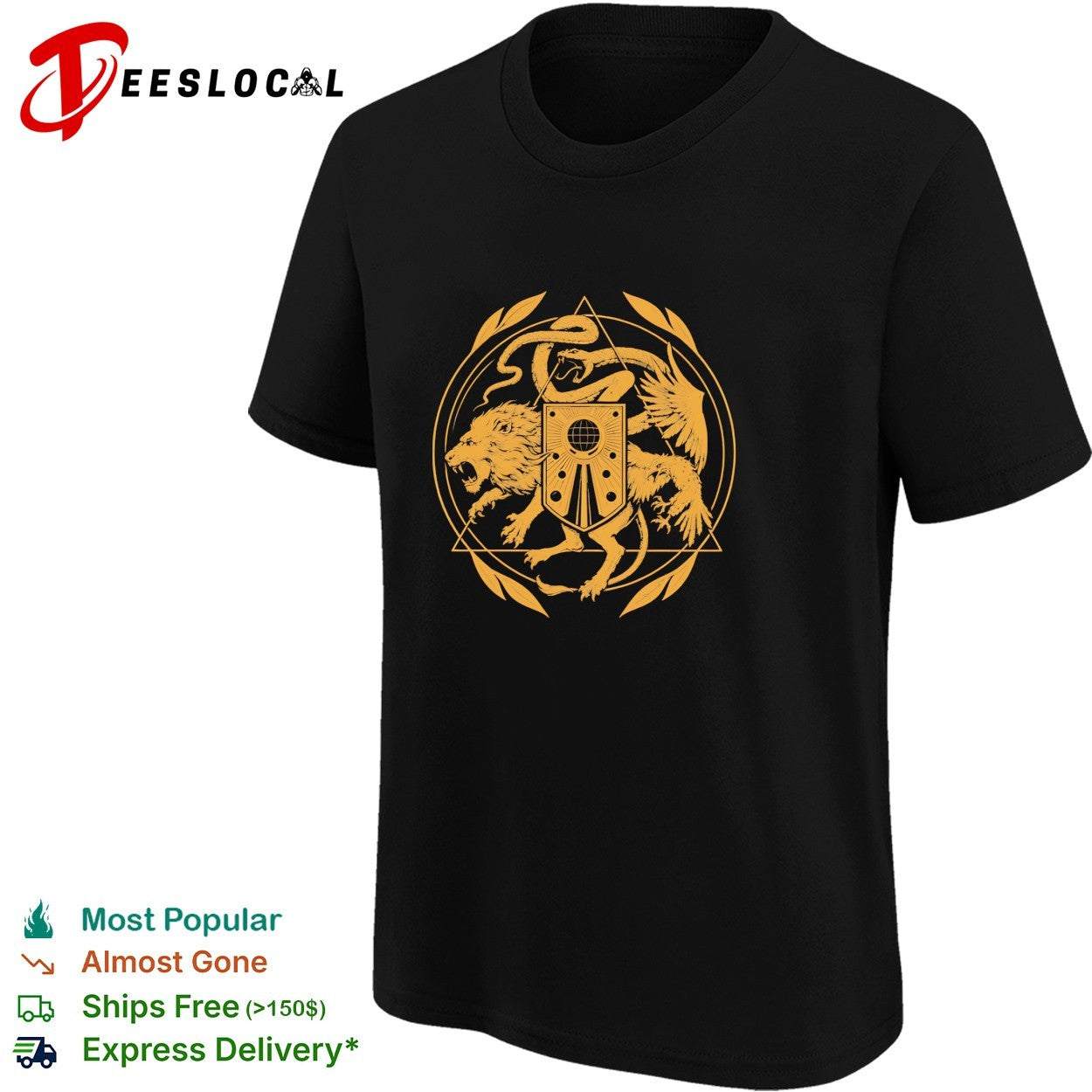 Lion dragon snake crest heraldic gold emblem gothic shirt