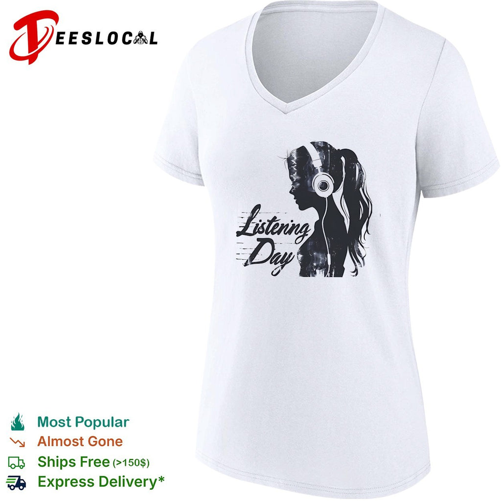 Listening Day silhouette headphones audio music concert abstract shirt