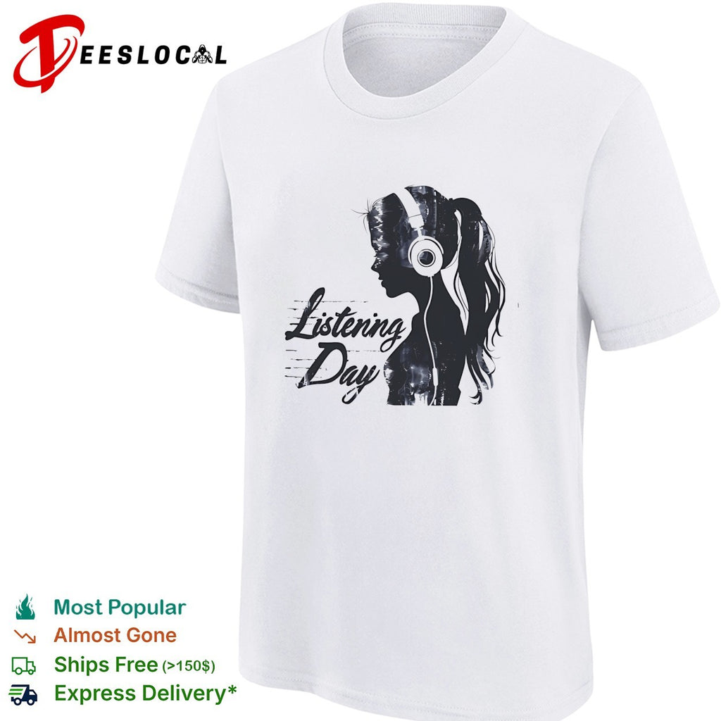 Listening Day silhouette headphones audio music concert abstract shirt