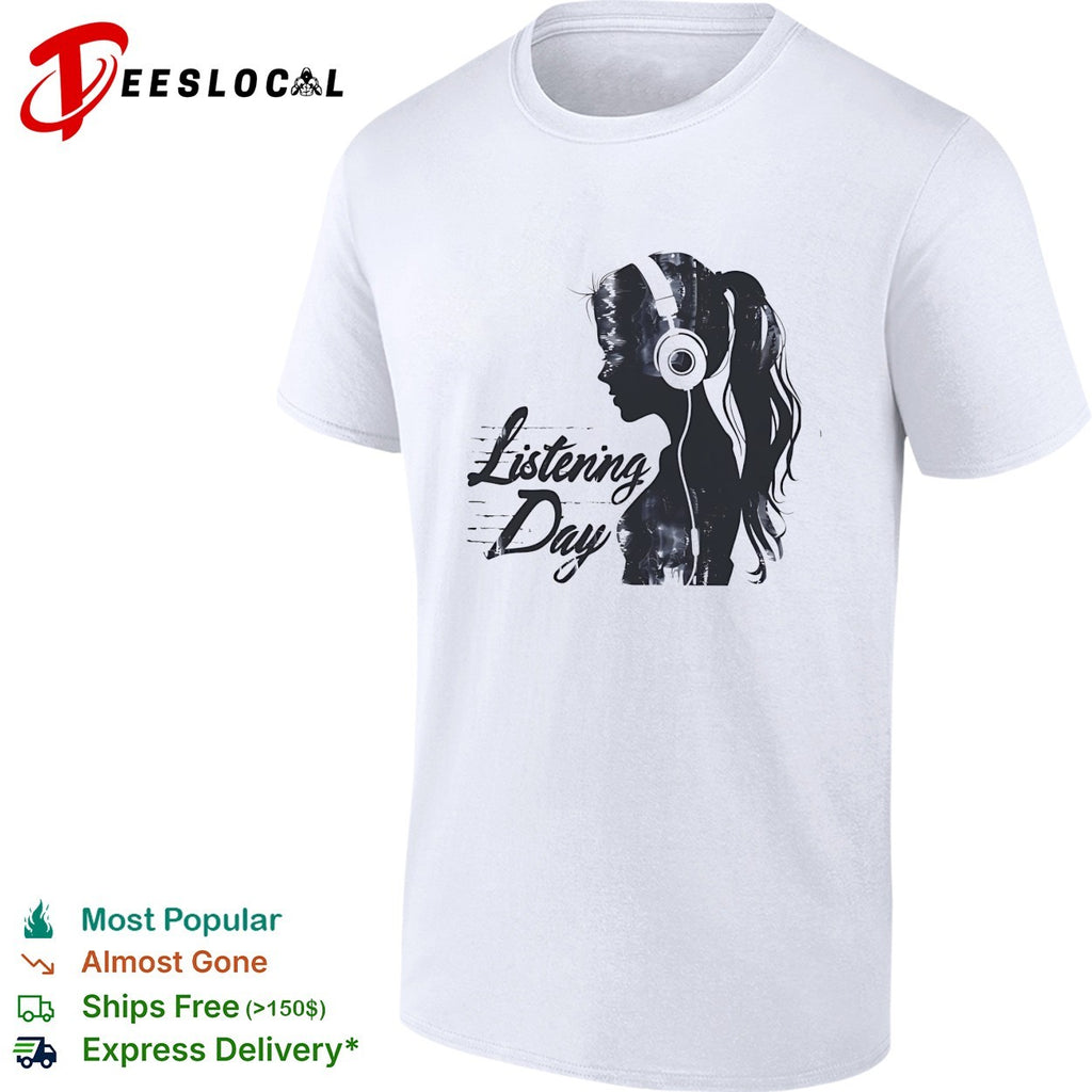 Listening Day silhouette headphones audio music concert abstract shirt