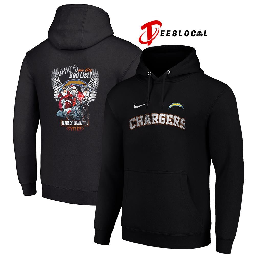 Los Angeles Chargers x Harley Davidson Santa Claus who’s on the bad list graphic shirt