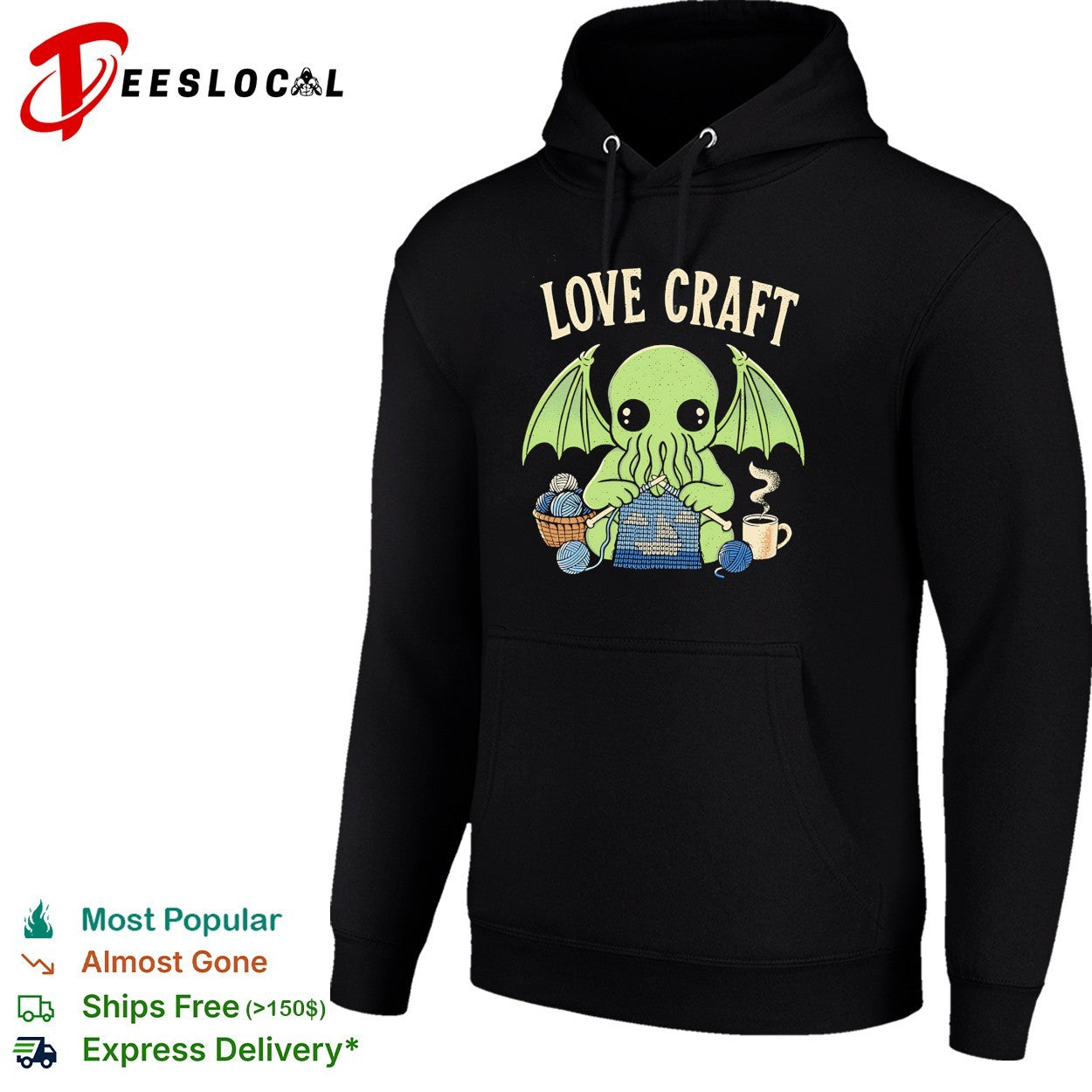 Love Craft Cthulhu Knitting Yarn Coffee Steam Parody Pop Culture Mythos Shirt